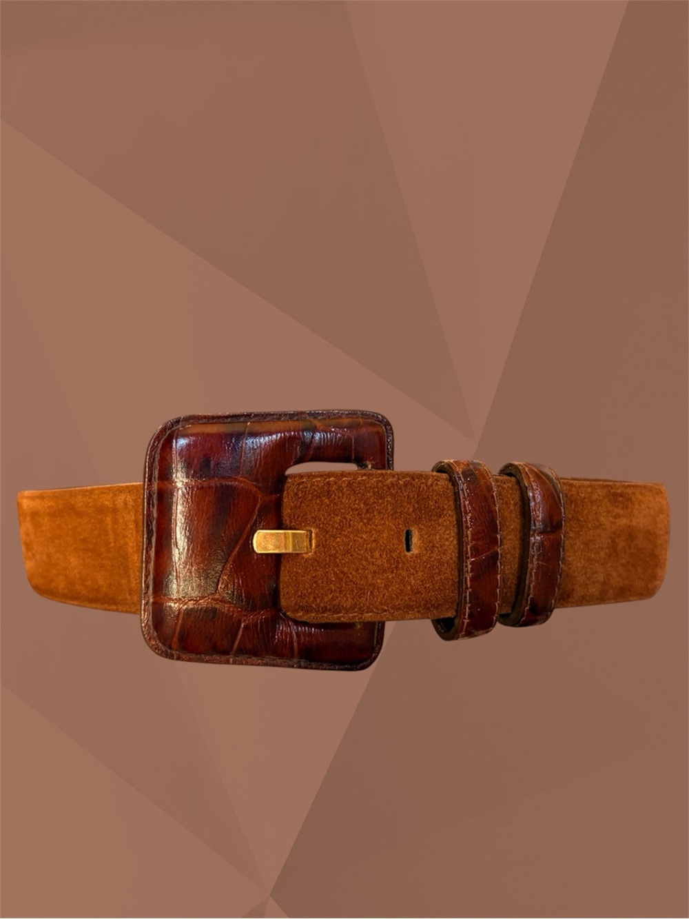 VTG Liz Claiborne Brown Suede Snakeskin Buckle Leather Belt Size L